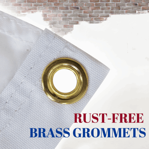 Close-up of custom pennant flag with rust-free brass grommets, ensuring durability and long-lasting performance.